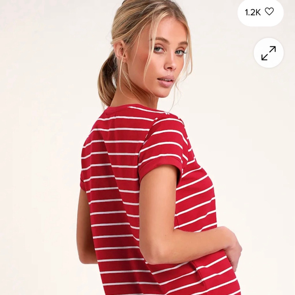 Lulus Red & White Striped Mini T-Shirt Dress S - Picture 2 of 10